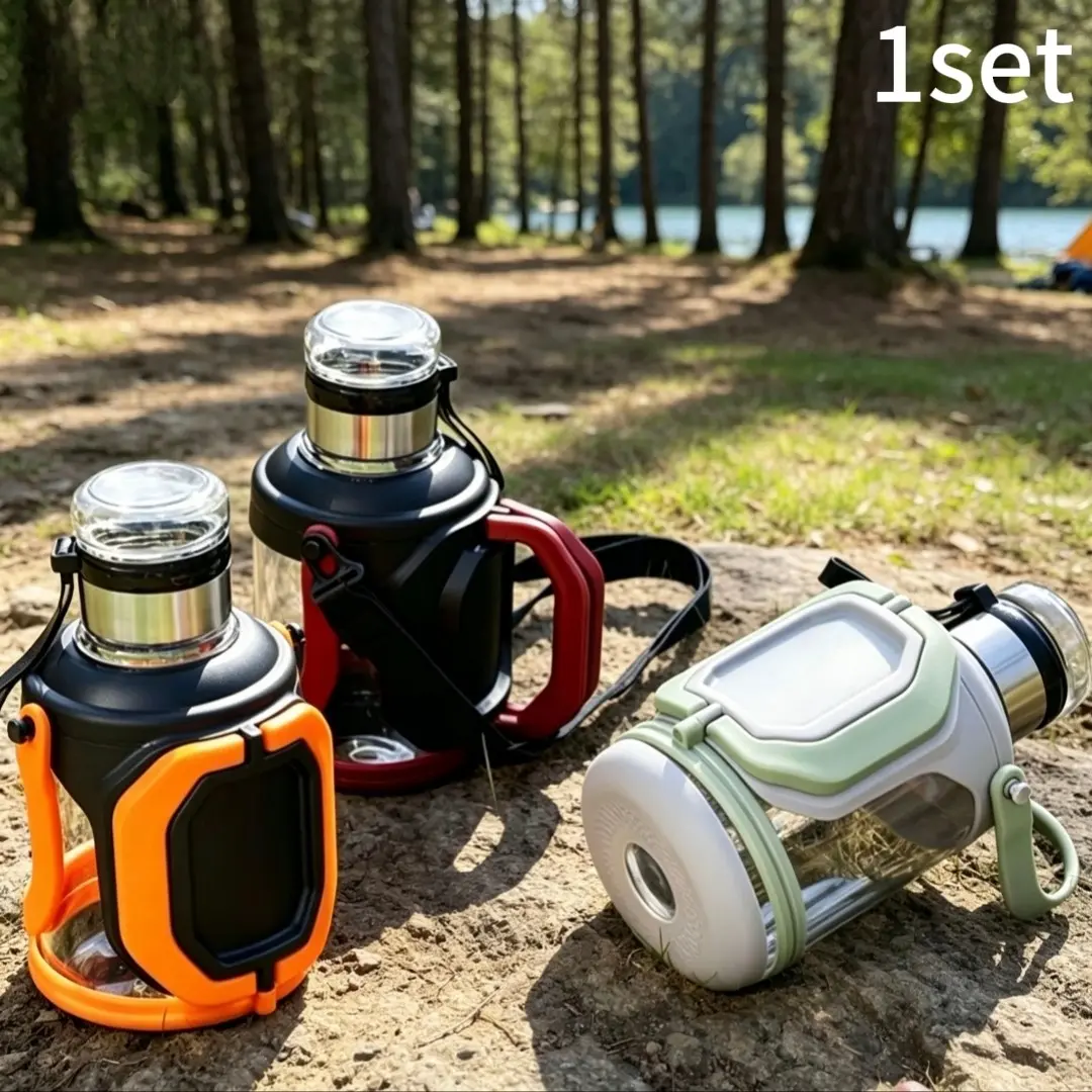 1500ML Capacity Food Grade Glass Tea Water Separation Cup with 304 Stainless Steel Strainer and Handle, Reusable Leak Proof Design BPA Free High Temperature Resistant, Portable Outdoor Kettle, Drinkware, Ideal for Camping Hiking Travel Office Daily Use