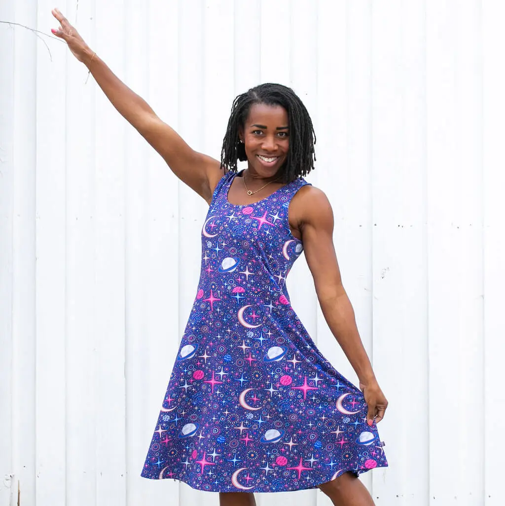 Adult "Stardust" Sparkling Space Sleeveless Dress with Pockets