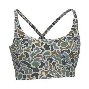 outfit Camouflage Print Cross-Back Sports Bra - Army Green Toned Activewear for Gym Workouts & Outdoor Fitness Sessions