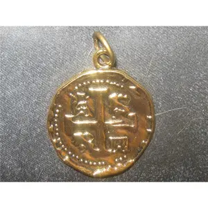 25MM Pewter Spanish Gold Tone Coin Pieces Of Eight Pirate Charm Pendant Necklace