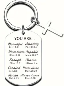 Stainless Steel Personalized Keychain, Cross Decor Metal Keychain with Bible Verse, Inspirational Gift, Graduation Gift, Fashion Accessories for Men
