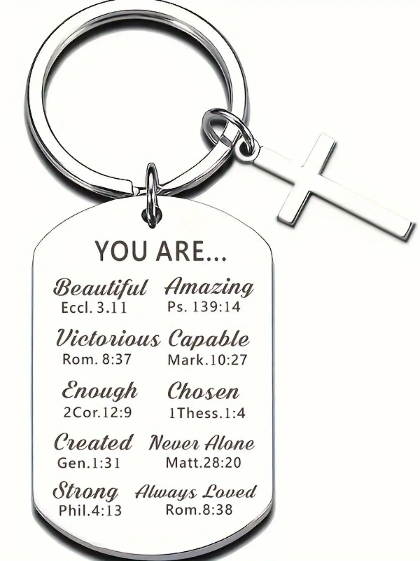 Stainless Steel Gothic Cross Keychain, Cross Decor Metal Keychain with Bible Verse, Inspirational Gift, Graduation Gift, Fashion Accessories for Men