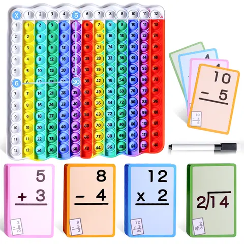 Math Learning Toy for Kids Ages 5-12, Multiplication & Addition Flash Cards with Pop Math Game, Times Table Practice Board, Homeschool & Classroom Activity, Educational Christmas Gift