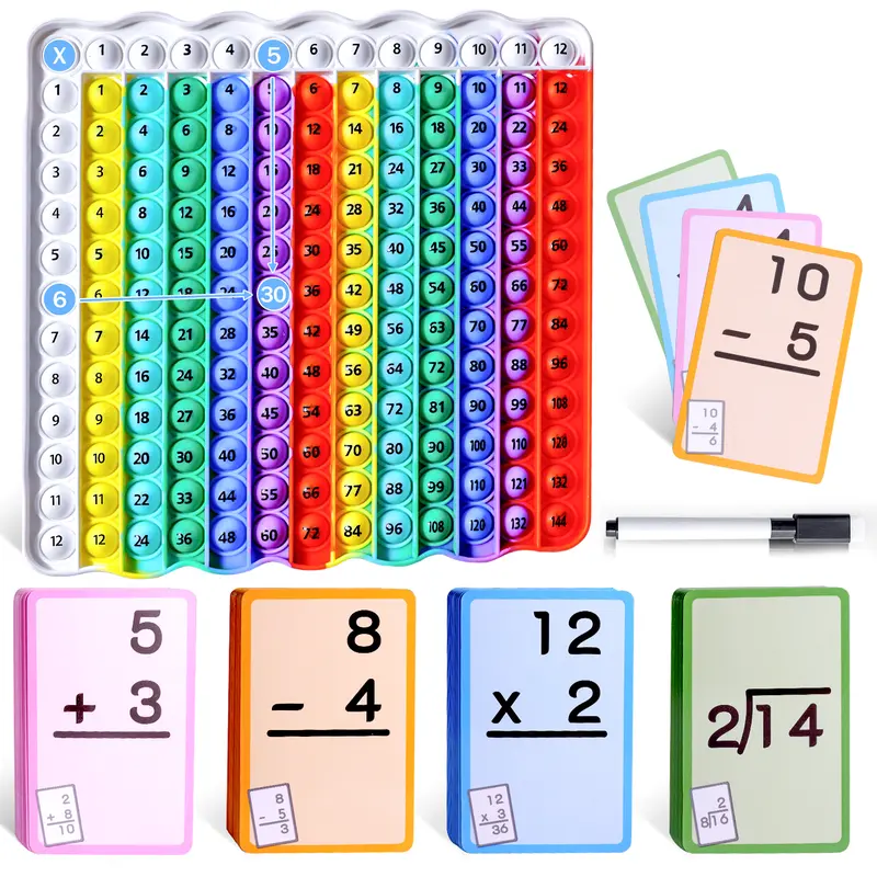 Math Learning Toy for Kids Ages 5-12, Multiplication & Addition Flash Cards with Pop Math Game, Times Table Practice Board, Homeschool & Classroom Activity, Educational Christmas Gift