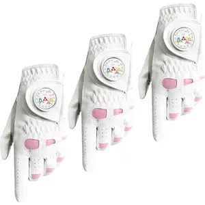 Golf Gloves Women Leather with Ball Marker 3 Pack, Left Hand Right Stylish   Weather Grip Breathable Glove, Fit Sizes Small Medium Large for Womens Ladies