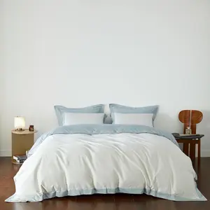Light Blue Duvet Cover   Egyptian  3 count Set 1 Blue White Duvet Cover with Zipper Ties 2 Pillow Shams Hotel Collection Long Staple  Double Sided Solid Color Bedding Set