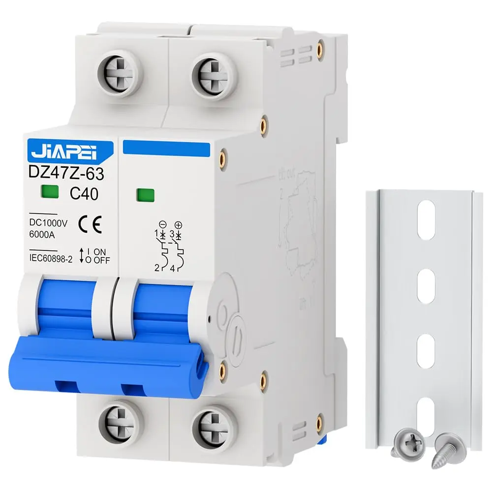 DC Miniature Circuit Breaker, 1000V 2 Pole 40 Amp Isolator for Solar PV System, Thermal Magnetic Trip DIN Rail Mount, C40 DC Disconnect Switch