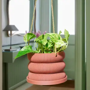 Hanging Planter for Plants With Attached Drip Tray, Indoor Outdoor Pot Unique Gift, Patio Decor, Cottagecore Decor, Entryway, Ribbed Bubble