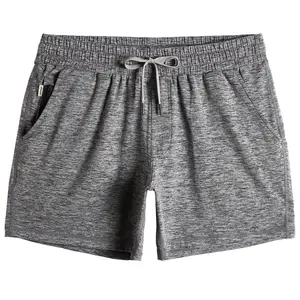 5.5 Inch Workout Stretch Shorts - Gray Spandex Mesh Pockets Elastic Waistband Drawcord Zipper Pocket Summer Fitness Gear