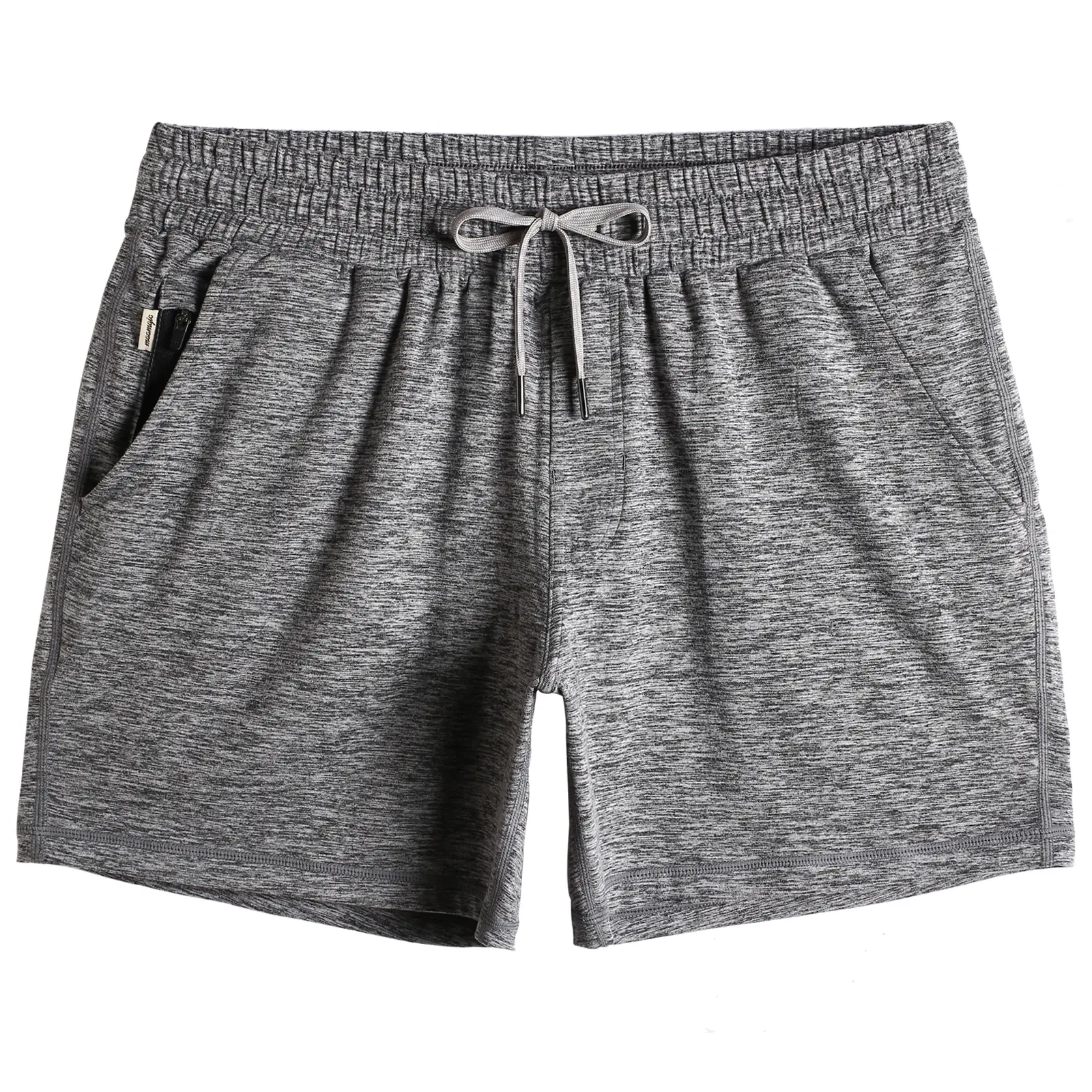 5.5 Inch Workout Stretch Shorts - Gray Spandex Mesh Pockets Elastic Waistband Drawcord Zipper Pocket Summer Fitness Gear