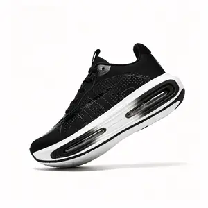 Men/Women Black White Air Cushion Running Shoes, Breathable Mesh Athletic Sneakers, Non-Slip Comfortable Trainers for Sports, Gym & Daily Wea