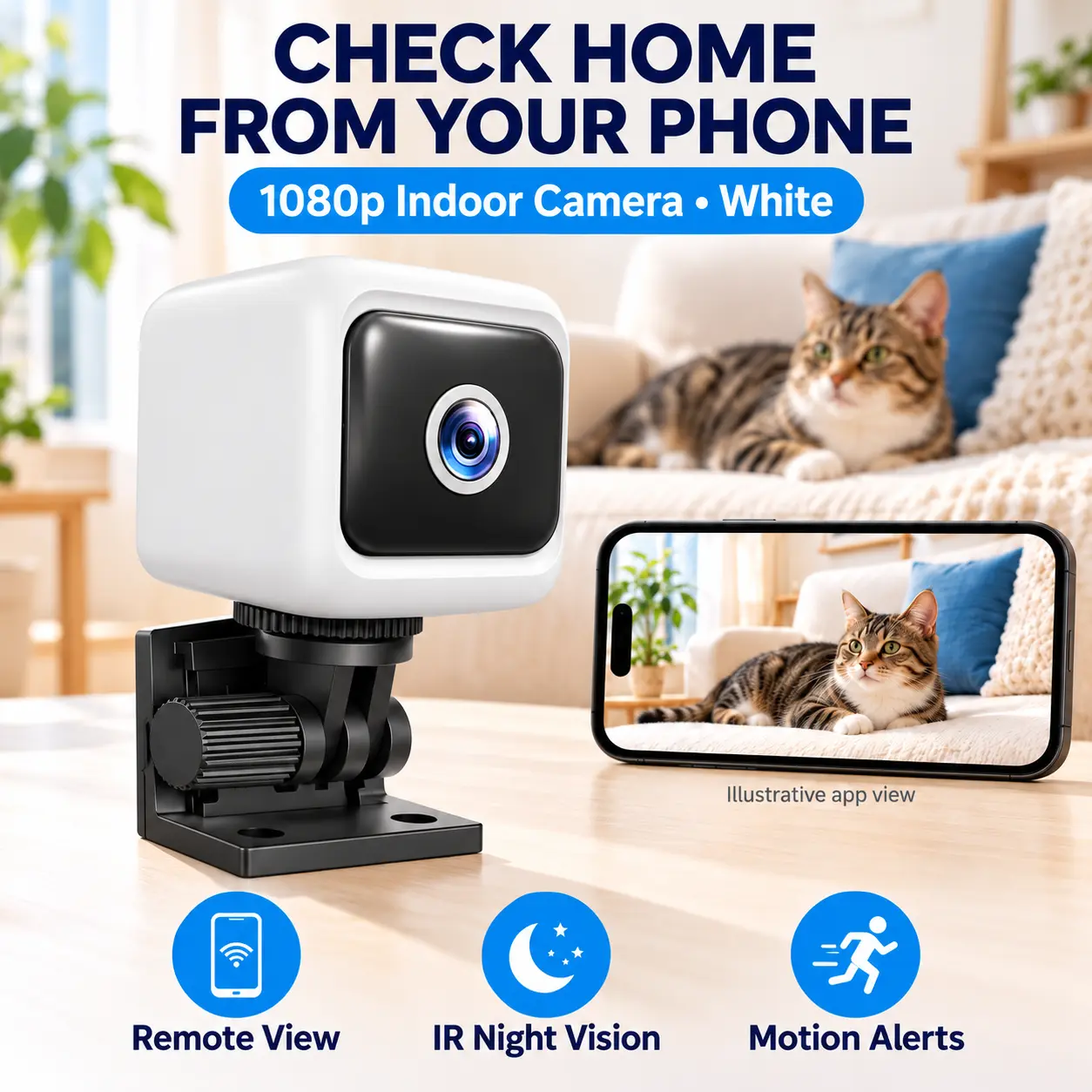 2K Wi-Fi Indoor Security Camera with Infrared Night Vision and Motion Alerts