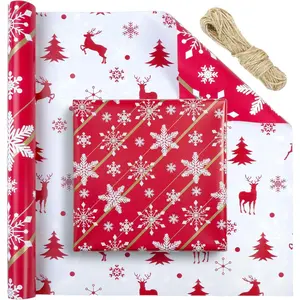 Reversible Christmas Wrapping Paper Rolls, Mini Roll 17 Inches x 33  Red and White Snowflakes Reindeer Christmas Wrapping Paper  for Christmases Party and various Festival Such