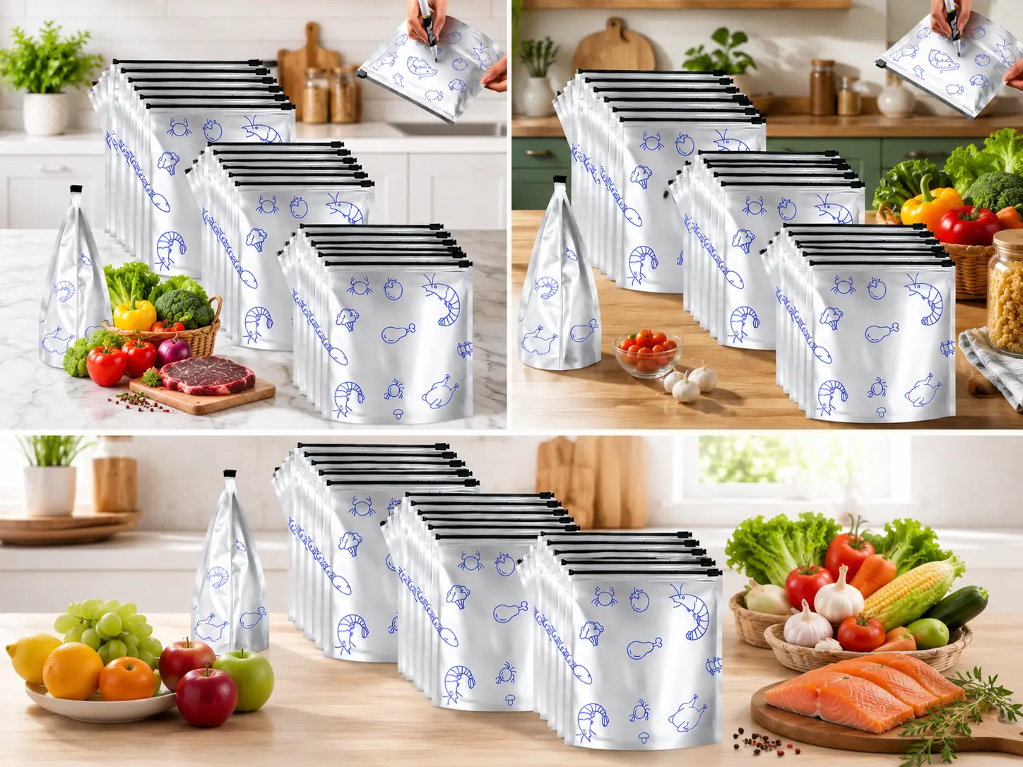 30 PCS Sturdy Reusable Aluminum Foil Zipper Bags - Large Size Freezer-Safe Waterproof Food Storage Bags with Airtight Seal for Meat, Vegetables, Kitchen Organization