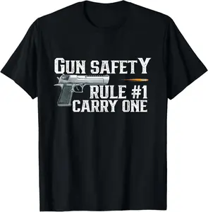 2nd Amendment Gun Safety Rule 1 is Carry One T-Shirt Pure Cotton Graphic Tees Menswear Top: Gifts for Men & Women