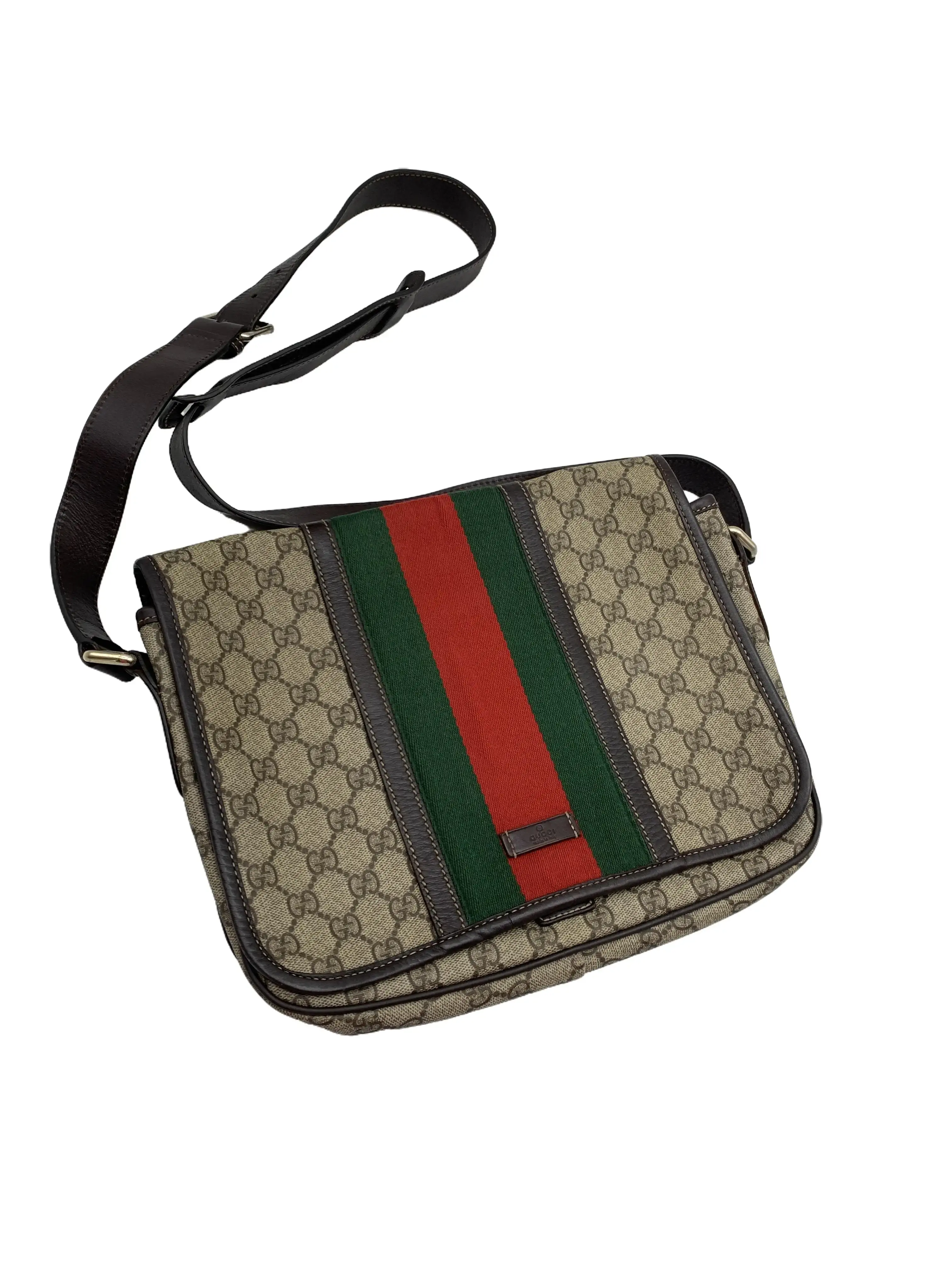 Pre-owned GUCCI GG Supreme Web Stripe Messenger Crossbody Bag/FYWJ06105111/5111