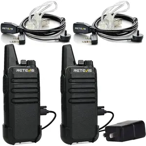 RT22 Walkie Talkies, Mini 2 Way Radio Rechargeable, VOX Handsfree, Portable, Two-Way Radios Long Range with Earpiece, for Family Road Trip Camping Hiking Skiing(2 Pack, Black)