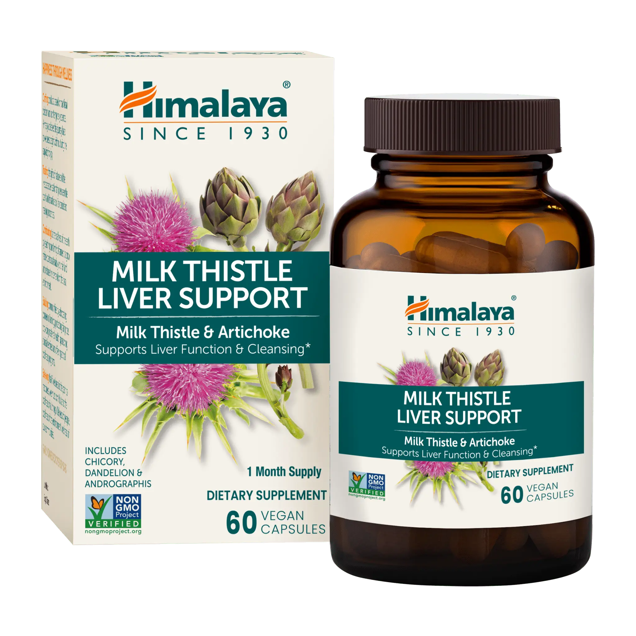 Himalaya Milk Thistle Liver Support - with Chicory, Andrographis, Dandelion, and Silymarin for Liver Cleanse, Detox and Function - Vegan, Non-GMO, Gluten Free, 350 mg, 60 Capsules