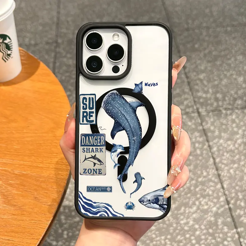 Magnetic TPU Protective Cover for iPhone 11/12/13/14/15/16 Pro Max, Aesthetic Whale Design, MagSafe-Ready, Shockproof, Waterproof, Lightweight Ultra-Thin Phone Accessory for Everyday Protection