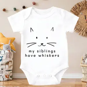 Cat Face With Whiskers Text Baby Onesie Cotton Short Sleeve Bodysuits | Breathable for Diaper Changes & Clothing, -Diagnosis for Caregivers - newborn baby boy clothes Simple Style Breathable Spring Summer Fall Outfit, Perfect