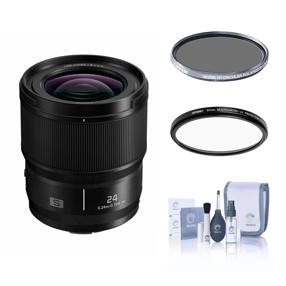 Panasonic LUMIX S 24mm f/1.8 Fixed Focal Prime Lens for L-Mount Cams, Filter Bundle with Tiffen 67mm UV and CPL Filters