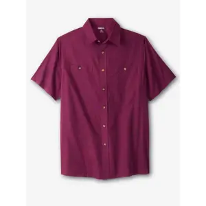 Short-Sleeve Pocket Sport Shirt - Casual Style, Button-Through Chest Pockets, Woven Cotton-Polyester Blend, Plain Design, Medium Fit - Fabric, Collar