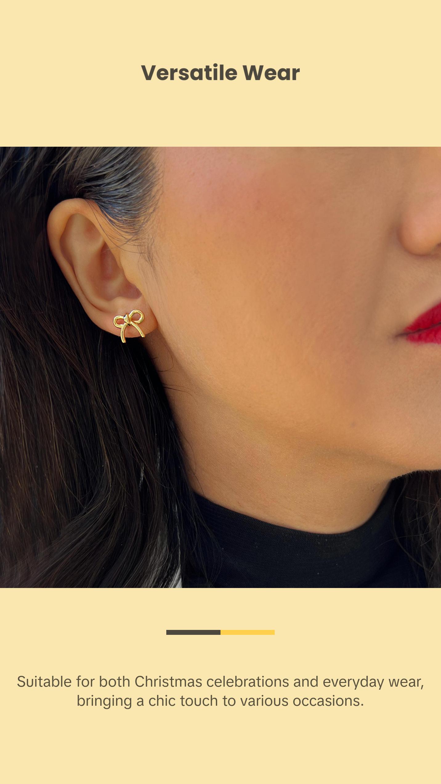 SONIA HOU Holiday Coquette Bow Stud Earrings - 18K Gold Over Sterling Silver S925 | Dainty Small Christmas Festive Bowknot | Minimalist Chic Trendy