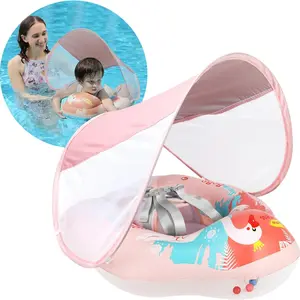 Swimbobo Infant Pool Float with Sun Canopy, Inflatable Baby Swimming Floatie, Sponge Safety Bottom, Swan Large, Water Toys