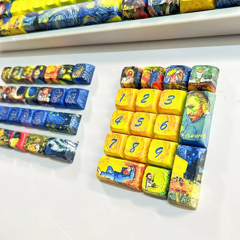 Personalized PBT Keycaps Van Gogh's World Themed XDA Profile Mechanical Keyboard Keycaps with Dye-Sublimation Printing 136 Keys Full Set for Gamers and Typists