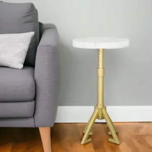 360 stand 22 in. Modern White & Gold Marble & Iron Round Pedestal End Table with Pedestal Base, Round Shape