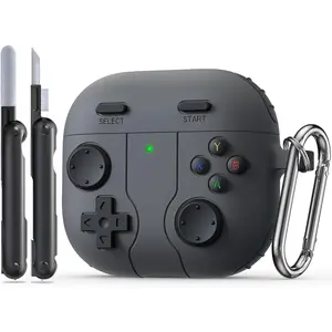 Game Case for AirPods 4 Cover,Classic Cool Funny Shock-Proof Protective Silicone Air Pod 4 Case with Cleaning Kit and Keychain Accessories for Apple Airpods 4th Generation for Men Boy-Black