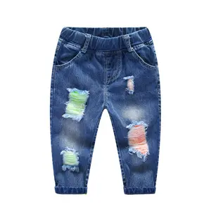 Girl Kids Ripped Jeans Elastic Waist Distressed Denim Pants
