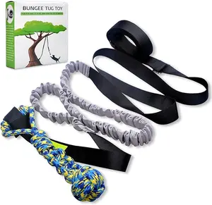 Outdoor Bungee Dog Toy Hanging from Tree for Small to Large Dogs, Interactive Exercise Play Cord & Tether With Chew Rope Toy (Black)