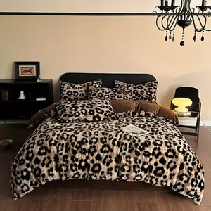 Luxury Faux Rabbit Fur Leopard & Butterfly Duvet Cover Set, Ultra Soft Solid Color Bedding, Warm All-Season 3 Piece Set (1 Duvet Cover + 2 Pillowcases), Cozy Bedroom/Sofa/Dorm Decor, Perfect Universal Use Christmas Gift