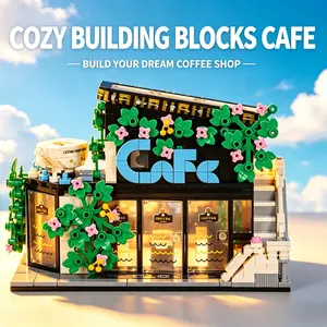564PCS LED Light Coffee House Building Blocks, Mini City Street View Model, Cozy Desk Decor, Stress Relief Creative Gift for Adults Teens, Light Up Blocks