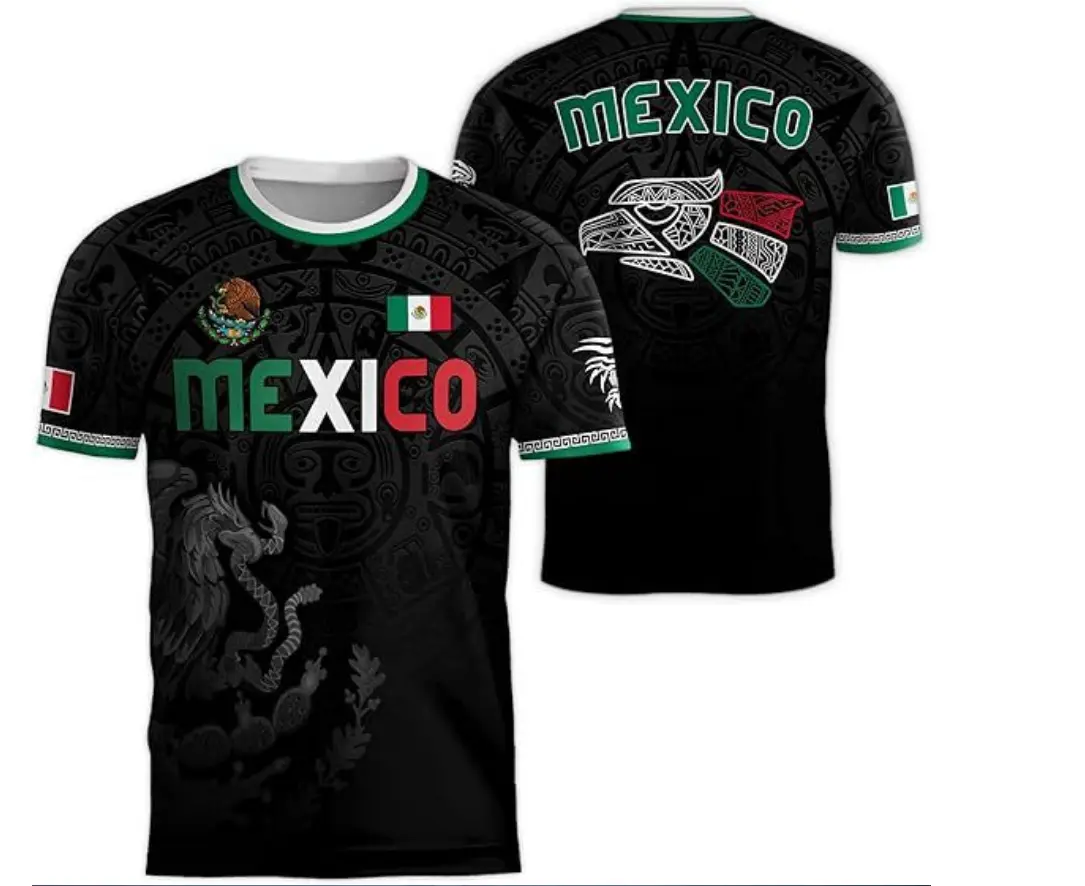 Men's Summer Crew Neck Short Sleeve T-Shirt, Mexico Flag Print Casual Loose T-Shirt, Sport Breathable Short Sleeve Top