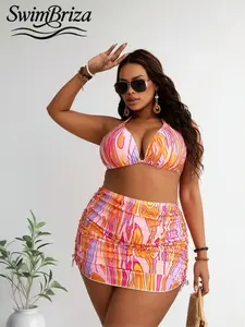 Briza｜Triangle Biknis Bikini In Pink Orange Swirl High Waisted Bikini Sets With Swimsuit Cover Up For Women Designed As Plus Size Swimsuits, Swimsuits 2 Piece, Two-Piece Swimsuit As A Pucci Bathing Suit For Vacation Swimwear For Women