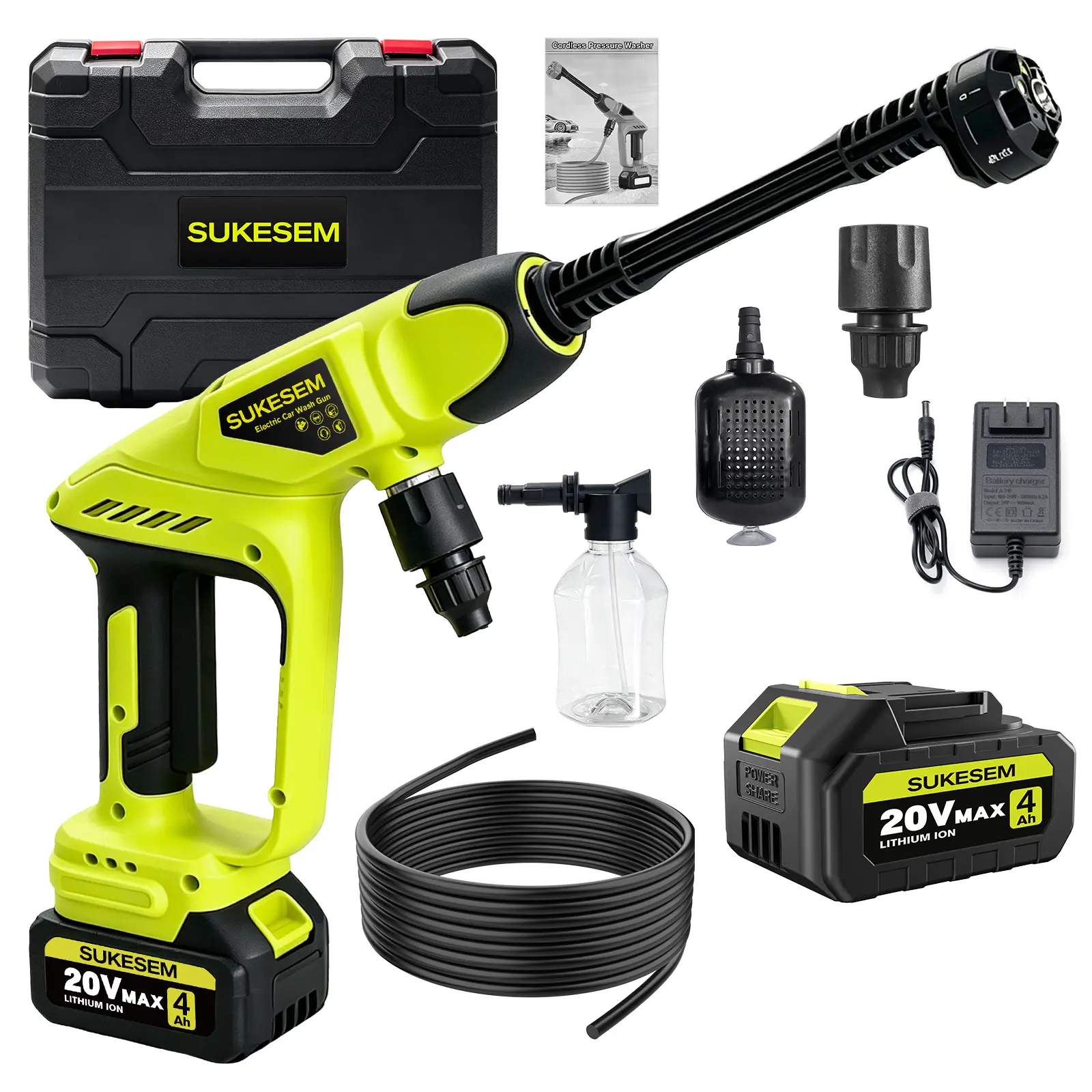 Cordless High Pressure Washer, Portable Lithium Power Washer with 4.0Ah Battery & Charger, Equipped with Spray Nozzles and Foam Cannon, for Car, Patio and Garden Cleaning
