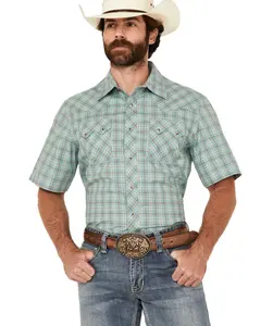 Wrangler Men's Retro Plaid Print Short Sleeve Snap Western Shirt - 112359596