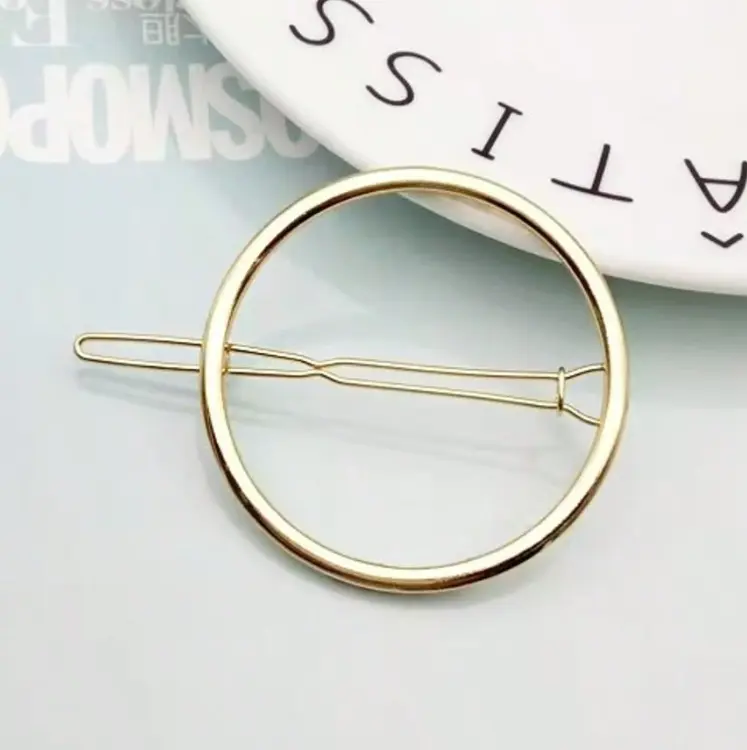 1 Piece / Retro Simple Round Side Clip, Geometric Hairpin Top Clip Hairpin Head Clip Simple Gold Hair Clip — Back-of-Head Style