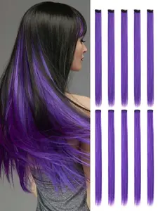 Purple Clip-In Synthetic Hair Pieces,10PS Rainbow Color Ear-Hanging Dye, Long Natural Look for Music Festival Easter Makeup National Day, Halloween, Christmas, Synthetic Extensions