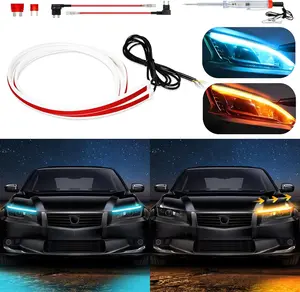 Car LED Strip Lights,DRL Daytime Running Lights Waterproof Flexible 24 Inch Dual Color Car Led Strip Sequential Switchback Led Strip Ice Blue &Amber/Yellow