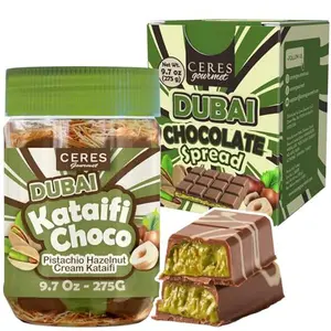 Ceres Gourmet Dubai Spreadable Chocolate– Pistachio Spread with Roasted Phyllo Kataifi, Gourmet Breakfast Choco, Crunchy Dubai Filling (9.7 Oz)