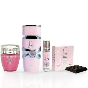 YARA Eau De Parfum Spray 100ML, Hand & Body Lotion 45ML, Roll-on Perfume Oil 10ML & Bakhoor 40gm - For Women by Lattafa. (YARA COLLECTION)