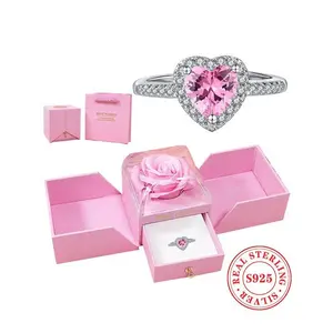 925 Sterling Silver Heart Shaped Rhinestone Decor Ring, Elegant Ring for Women, Trendy & Exquisite Jewelry for Birthday Gift & Anniversary Gift, with Gift Box, Valentine's Day, Gift