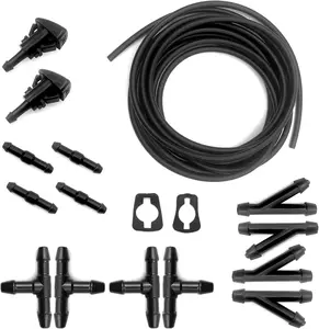 Windshield Washer Hose Kit, 5M Washer Fluid Hose+12 Pcs Hose Connectors+2 Fan Nozzles+2 Rubber Gaskets, Connect  Water Pump and Nozzles, Suitable for   Windshield Washer Tubing