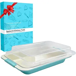 13x9 Inch Baking Pan with Lid, Heavy-Duty Nonstick Aluminized Steel Baking Pan with Silicone Grip Handles, Bake Cover & Carry Pan for Brownies, Lasagna, Casseroles, Roasting & Potlucks