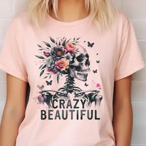 Skull Tee Sarcastic T-Shirt Floral Skeleton Tshirt Girly Skull Tops Floral Skull T-Shirt Short Sleeve Shirt Womens Casual Tee Trending Rocker Tee Crazy Beautiful Skull T-Shirt Bad to the Bone Tee Chasing Sunshine Floral Top Womenswear Boho
