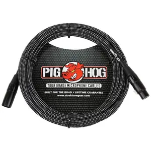 Pig Hog PHM10BKW 10ft XLR Microphone Cable – Black/White Woven