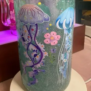 16 oz Acrylic Glitter Snowglobe Tumbler-UV DTF Wrap-Jelly Fish